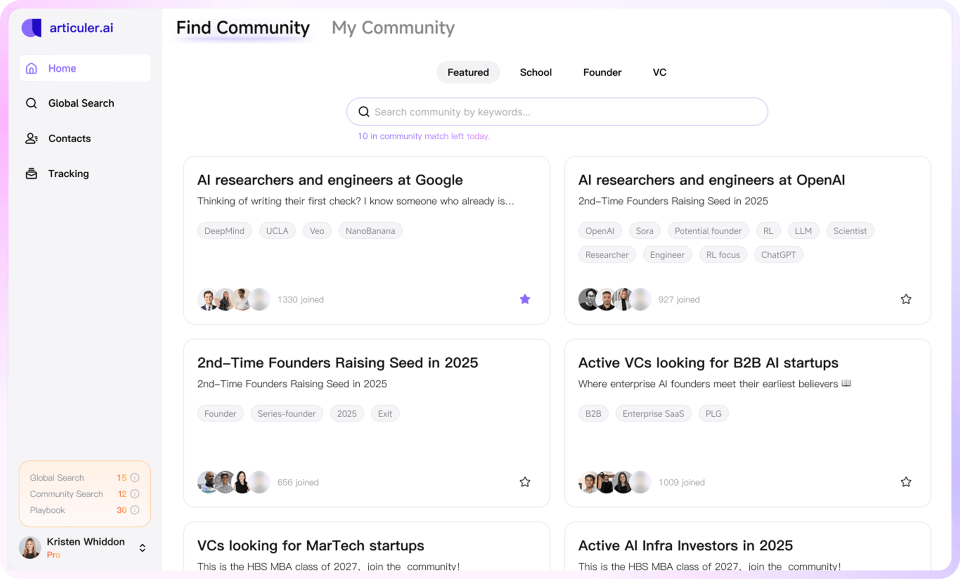 AI semantic profile matching interface